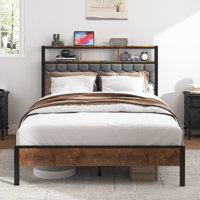Uriah Wood Platform Bed with Upholstered Headboard & USB Charging by 17 Stories