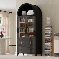 Culpepper 71" Arched Pantry Cabinet with Glass Door, 2 Drawers & Adjustable Shelves
