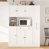 Isildo Tall Kitchen Pantry Cabinet with Hutch & Pull-Out Spice Rack
