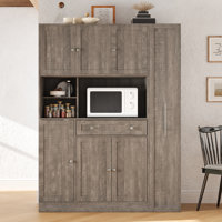 Isildo Tall Kitchen Pantry Cabinet with Hutch & Pull-Out Spice Rack