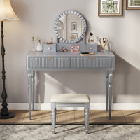 Gault Makeup Vanity with Sunflower Mirror, 4 Drawers & Upholstered Stool by Lark Manor