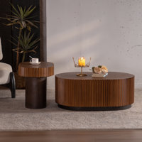 Keran Handcrafted Round Nesting Coffee Table Set with Fluted Edge by Ebern Designs
