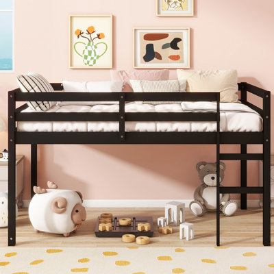 Dozzy Twin Loft Bed With Ladder, Rubber Wood And Strengthened Slats by Harriet Bee