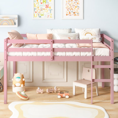 Dozzy Twin Loft Bed With Ladder, Rubber Wood And Strengthened Slats by Harriet Bee