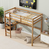 Ayce Twin High Loft Bed with Desk & Guardrail, Rubber Wood by Isabelle & Max