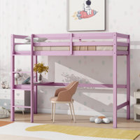 Ayce Twin High Loft Bed with Desk & Guardrail, Rubber Wood by Isabelle & Max