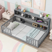 Nook Floor Bed with Bookcase & Guardrails by Harriet Bee