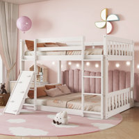 PlayNest Twin Over Twin Playhouse Bunk Bed with Climbing Ramp and Safety Guardrails by Harriet Bee