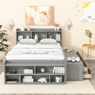 NestEdge Full Bed with Bookcase Headboard and Underbed Storage Drawers by Ebern Designs