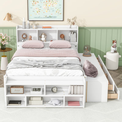 NestEdge Full Bed with Bookcase Headboard and Underbed Storage Drawers by Ebern Designs