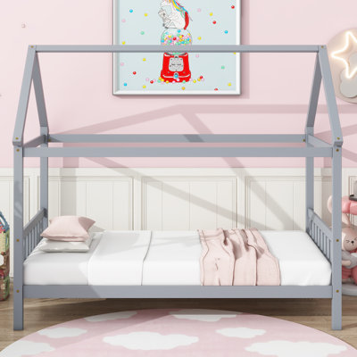 HyggeBed Twin House Bed with Headboard and Footboard, Rubber Wood Frame by Harper Orchard