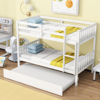 Everwyn Twin Over Twin Rubber Wood Bunk Bed with Trundle, Convertible to 2 Twin Beds, Natural by Harriet Bee