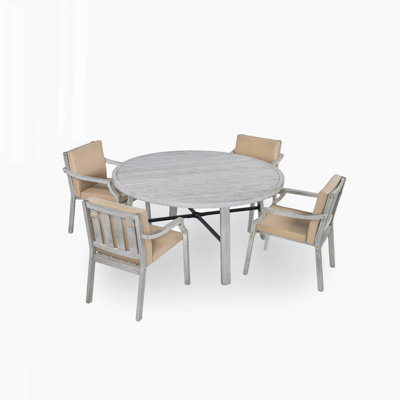 Zendra 6-Person Modern Rustic Patio Dining Set with Acacia Wood and Iron Frame by NFusion