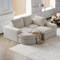 Clasien Modern Chenille Curved Sectional Sofa with Double Cushion Comfort and Neck Pillow Support by Wade Logan
