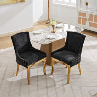 Liora Modern Glam Chenille Upholstered Dining Chairs with Gold-Plated Legs and Seamless Contour Design by Lark Manor