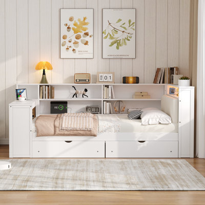 Marquece Full Size Platform Bed With Integrated LED Lighting, Charging Station, Desk, And Upholstered Headboard by Ebern Designs