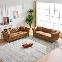 Kylend Chesterfield 3- and 3-Seater High-Tech Fabric Sofa Set With Tufted Back And Rolled Armrests by Williston Forge