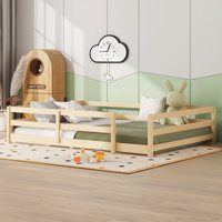 Poppyx Montessori Floor Bed Set With Fence, Sturdy Pine Wood And Safe Guardrails by Harriet Bee