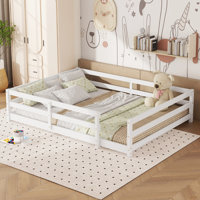 Poppyx Montessori Floor Bed Set With Fence, Sturdy Pine Wood And Safe Guardrails by Harriet Bee
