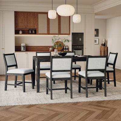 Marula 7-Piece Vintage Dining Table Set With Upholstered Chairs And Distressed Finish by Lark Manor