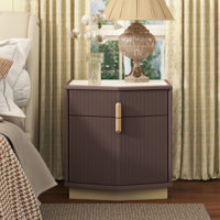 Aurelia Modern Textured Nightstand With Geometric Top And Dual Storage Drawers by Mercer41