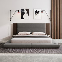 Oryss Modern Platform Bed with Integrated Nightstand and Velvet Upholstery by NFusion