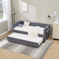 Calderwyn Velvet Upholstered Trundle Daybed with Sturdy Wooden Frame by NFusion