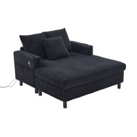CozyAura Modern Corduroy Oversized Lounge Chaise with USB & Type-C Charging, RGB LED Lighting by NFusion