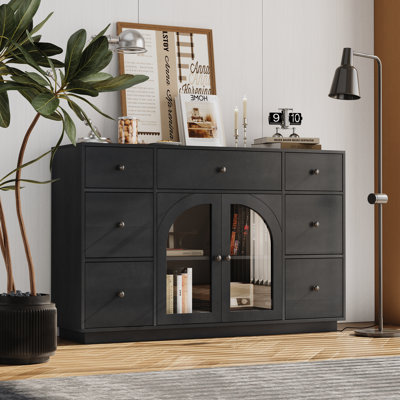Marenza Contemporary  Wood Sideboard With Glass Cabinet And Drawers by NFusion