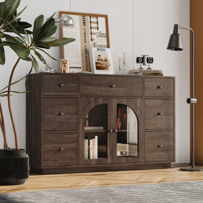 Marenza Contemporary  Wood Sideboard With Glass Cabinet And Drawers by NFusion
