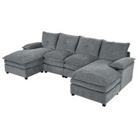 Caldenridge 6-Piece Contemporary U-Shaped Chenille Sectional Sofa with Button-Tufted Backrest and Double-Layered Cushions. by NFusion