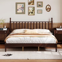 Alvara Retro Wood Platform Bed with Gourd-Shaped Headboard and Wooden Slat Support by NFusion