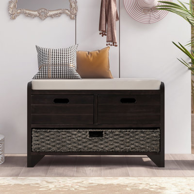 Pravine Rustic Storage Bench with Removable Basket and Two Drawers by NFusion