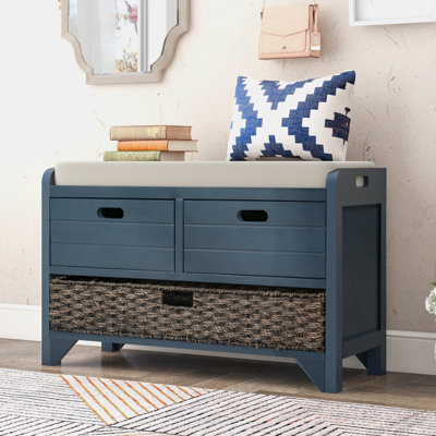Pravine Rustic Storage Bench with Removable Basket and Two Drawers by NFusion