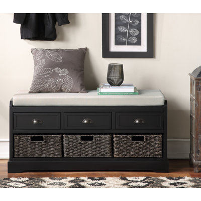Pryvia Vintage Storage Bench with Three Drawers, Three Baskets, and Comfortable Cushioned Seat by NFusion
