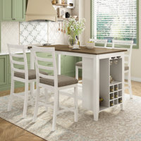 Seavyn 5-Piece Rustic Dining Set with Solid Rubber Wood and Woven Fabric Seating by NFusion