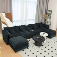 Deborah Chenille Sectional Sofa with Movable Ottomans & Cup Holders by NFusion