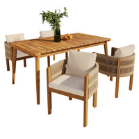 Cedaridge 5-Piece Outdoor Acacia Wood Dining Set With Cushions by NFusion