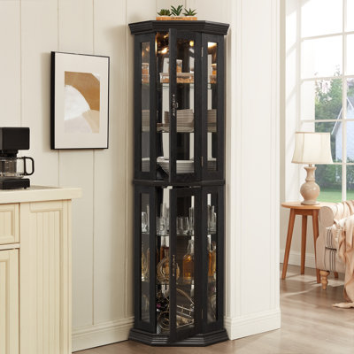 Seravale Modern Curio Cabinet with LED Lighting and Mirrored Backboard by NFusion