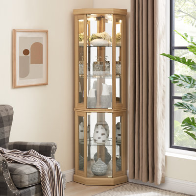 Artura Traditional Corner Curio Cabinet with Glass Doors and Adjustable Shelves by NFusion