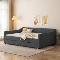 Luca Upholstered Tufted Daybed with Drawers & Wooden Frame by NFusion