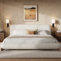 Paris Boucle Upholstered Platform Bed With Thick Headboard & Solid Wood Legs by NFusion