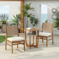 Sara Patio 3-Piece Acacia Wood & Wicker Woven Dining Set With Removable Cushions by NFusion