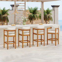Gregorian Patio 30.3 Seat Height Acacia Wood Bar Stools With Cushions