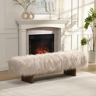 Soren Contemporary Glam Faux Wool Bench With Solid Wood Legs And Soft Upholstered Seat by NFusion