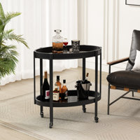 Modern Rustic Oval 2-Shelf Bar Cart With And Tempered Glass by NFusion
