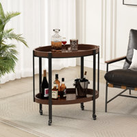 Modern Rustic Oval 2-Shelf Bar Cart With And Tempered Glass by NFusion
