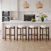 Lunara Mid-Century Modern Rubberwood Upholstered Barstools With Curved Back And Footrest by NFusion