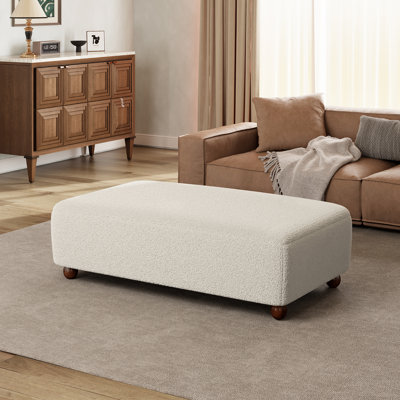 Callen Modern Scandinavian Bouclé Fabric Ottoman Bench With Wood Bun Feet by NFusion