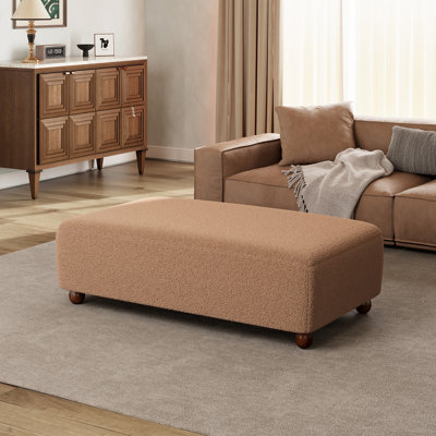 Callen Modern Scandinavian Bouclé Fabric Ottoman Bench With Wood Bun Feet by NFusion